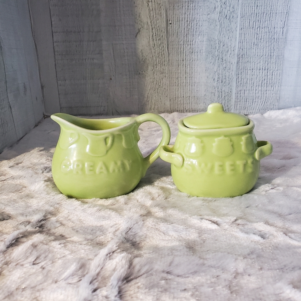 Vintage Mid-Century Spring Green Sugar And Creamer Set